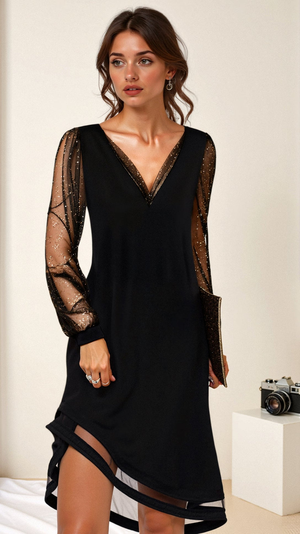 The Amira Esra Midnight Sheer Elegance Dress