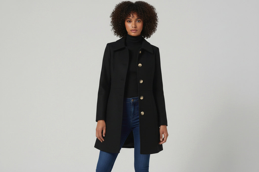 Elegant A-Line Women's Coat with Button Closure - Emma