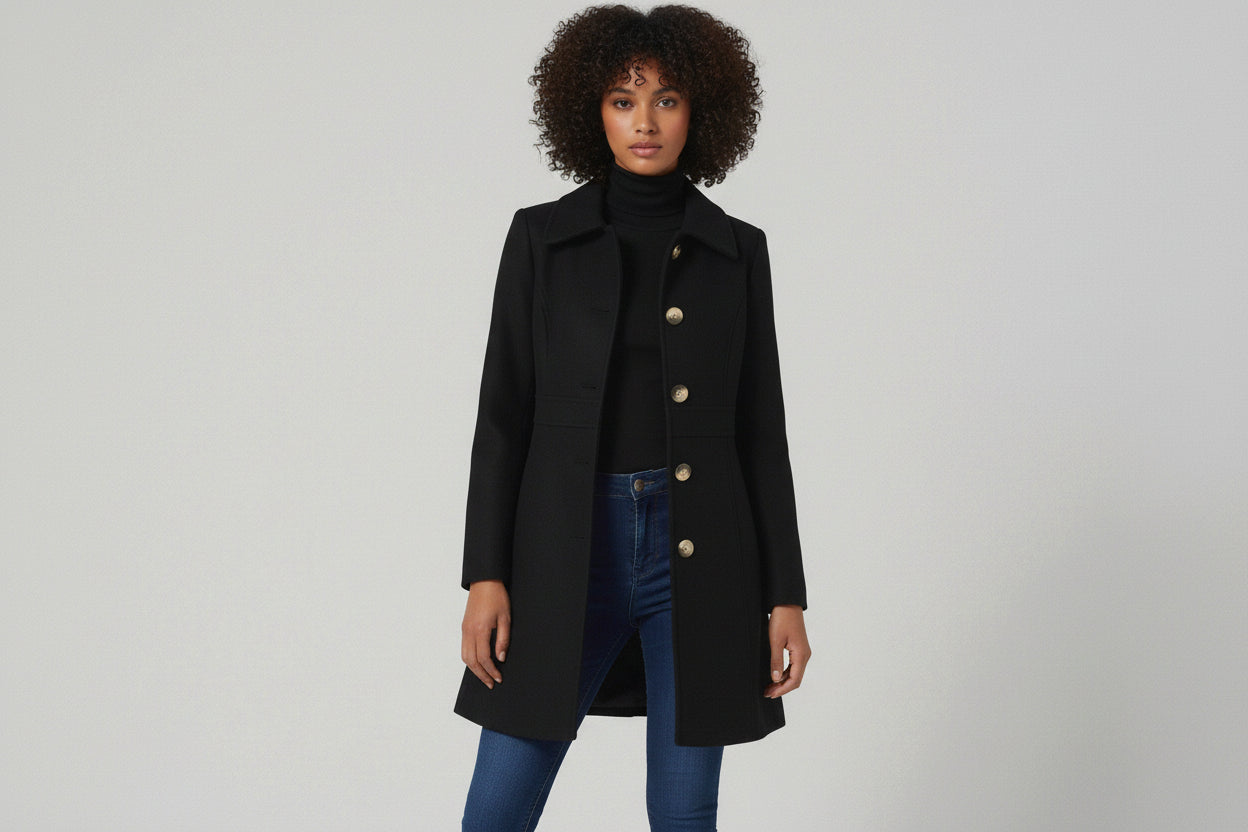 Elegant A-Line Women's Coat with Button Closure - Emma