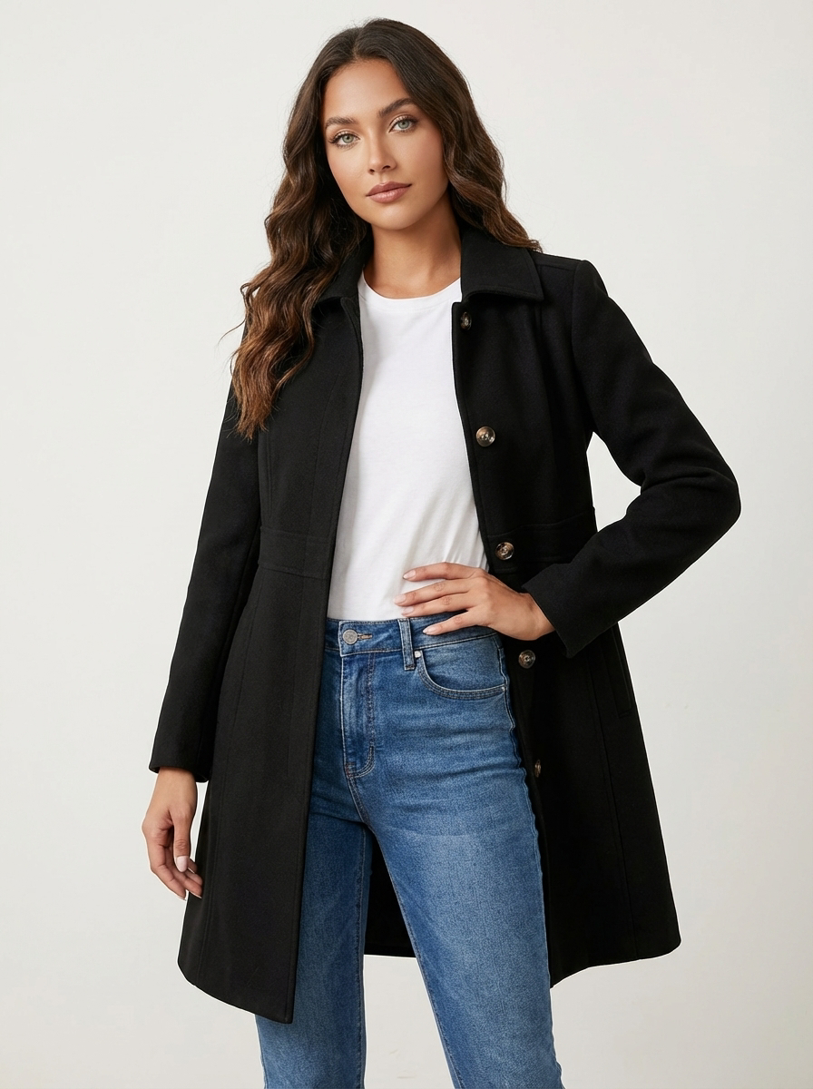 Elegant A-Line Women's Coat with Button Closure - Emma