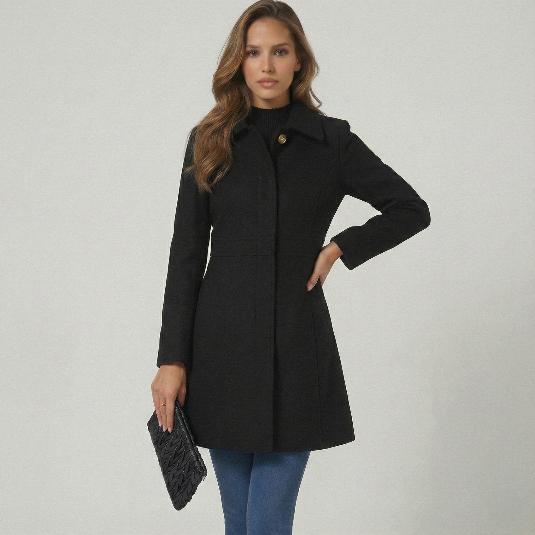 Elegant A-Line Women's Coat with Button Closure - Emma