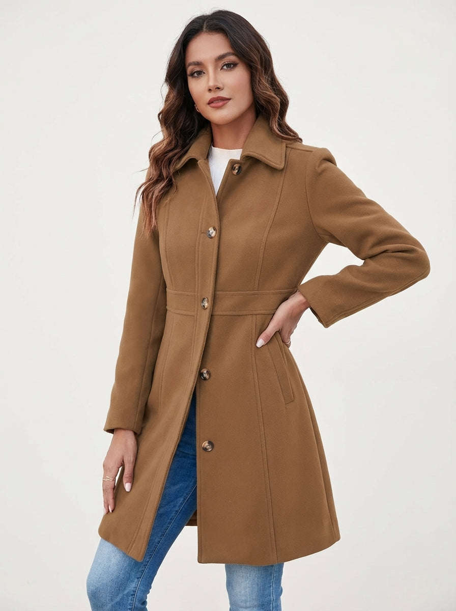 Elegant A-Line Women's Coat with Button Closure - Emma