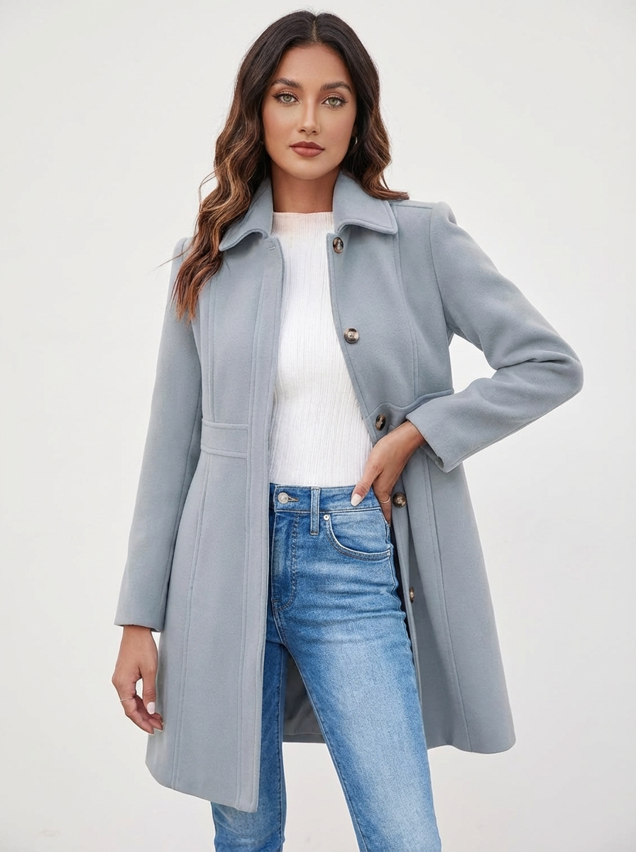 Elegant A-Line Women's Coat with Button Closure - Emma