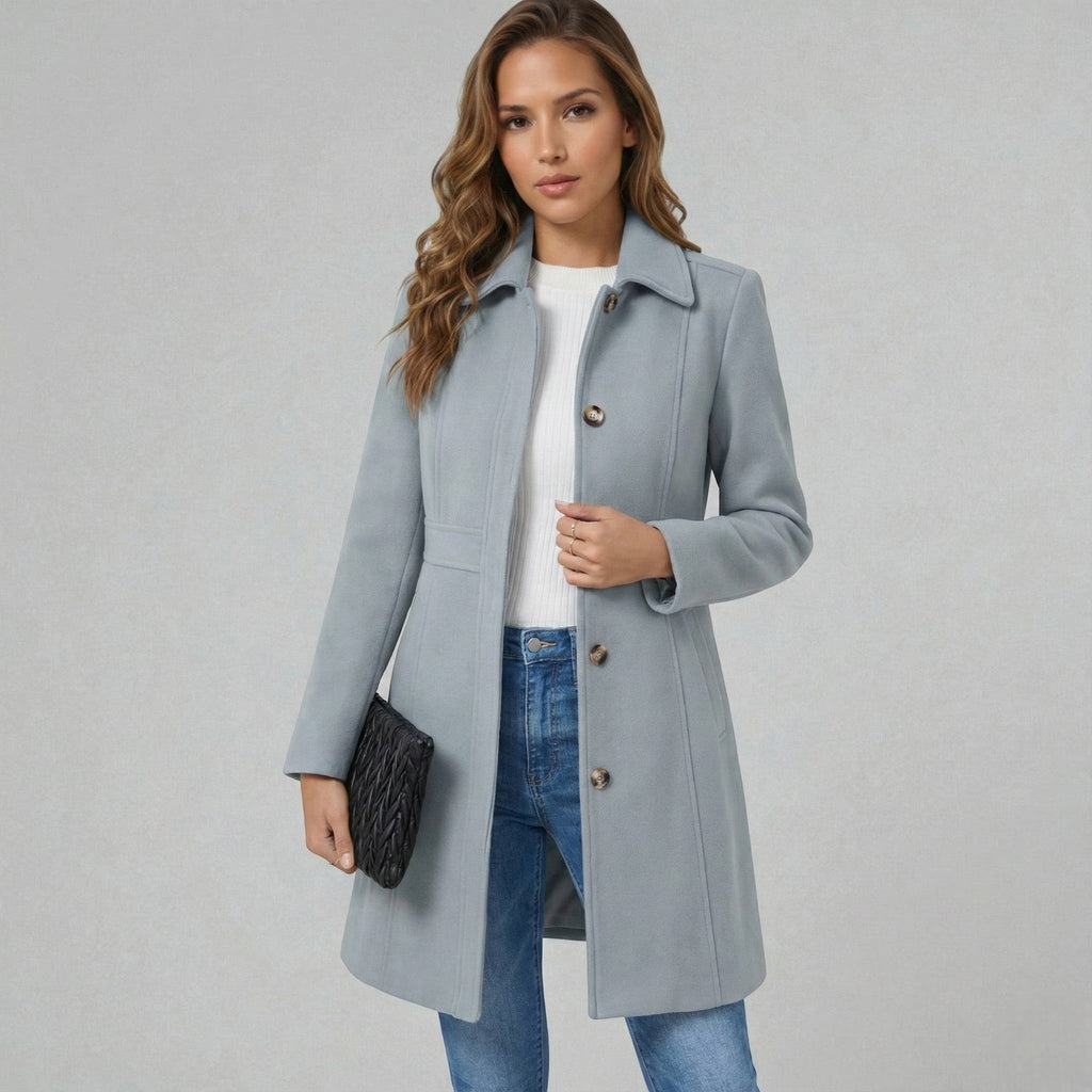 Elegant A-Line Women's Coat with Button Closure - Emma