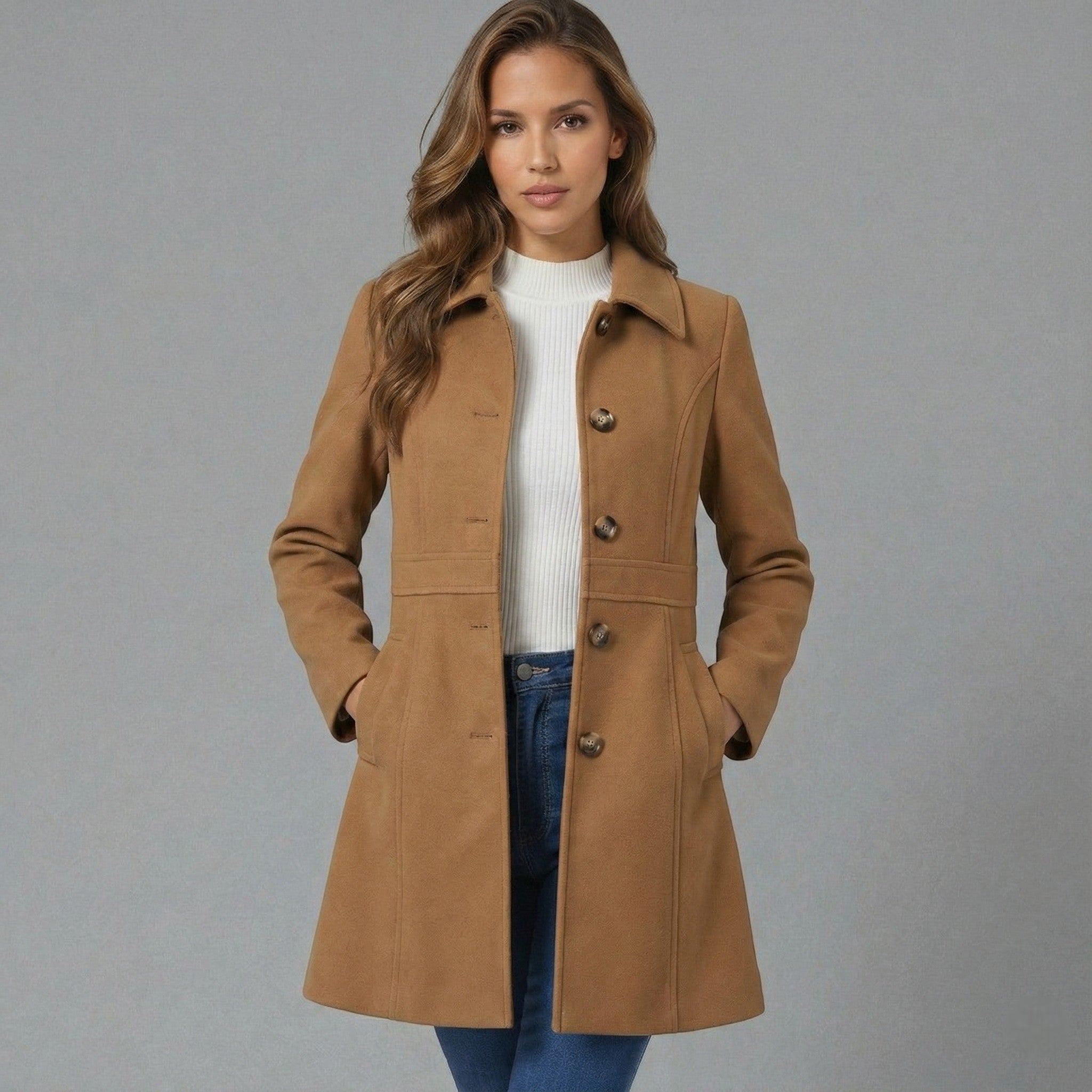Elegant A-Line Women's Coat with Button Closure - Emma