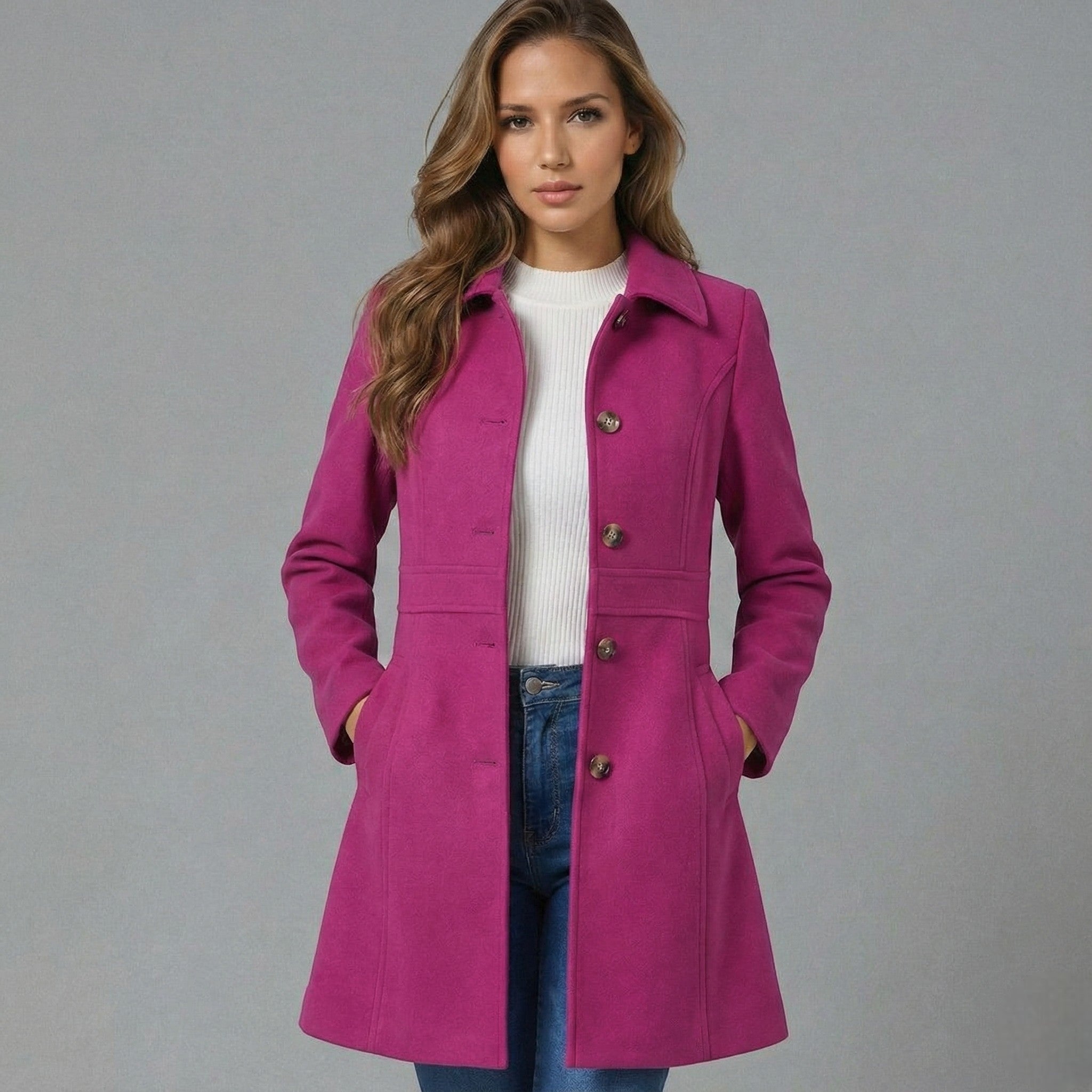 Elegant A-Line Women's Coat with Button Closure - Emma