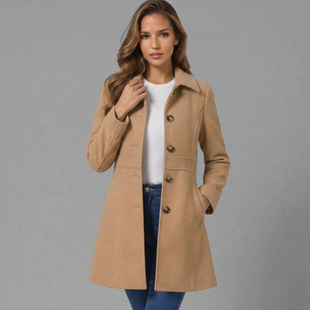 Elegant A-Line Women's Coat with Button Closure - Emma
