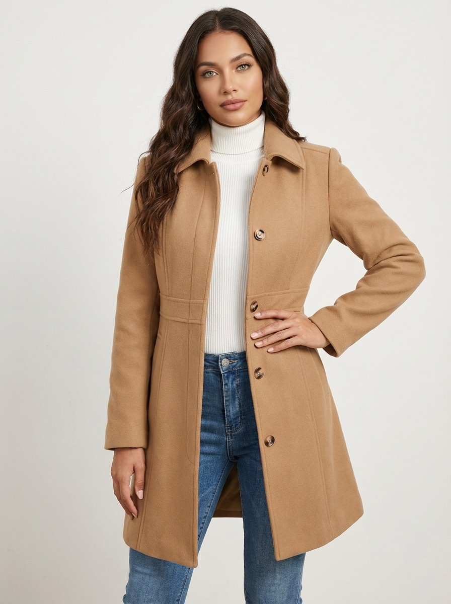 Elegant A-Line Women's Coat with Button Closure - Emma