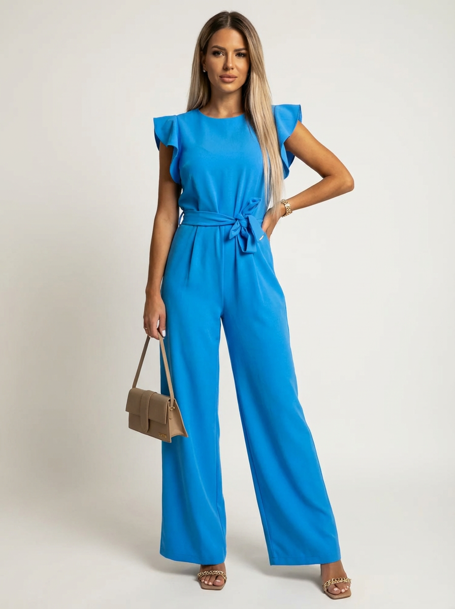 Elegant Women's Jumpsuit with Ruffle Sleeves and Belt