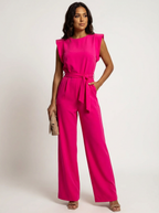Elegant Women's Jumpsuit with Ruffle Sleeves and Belt