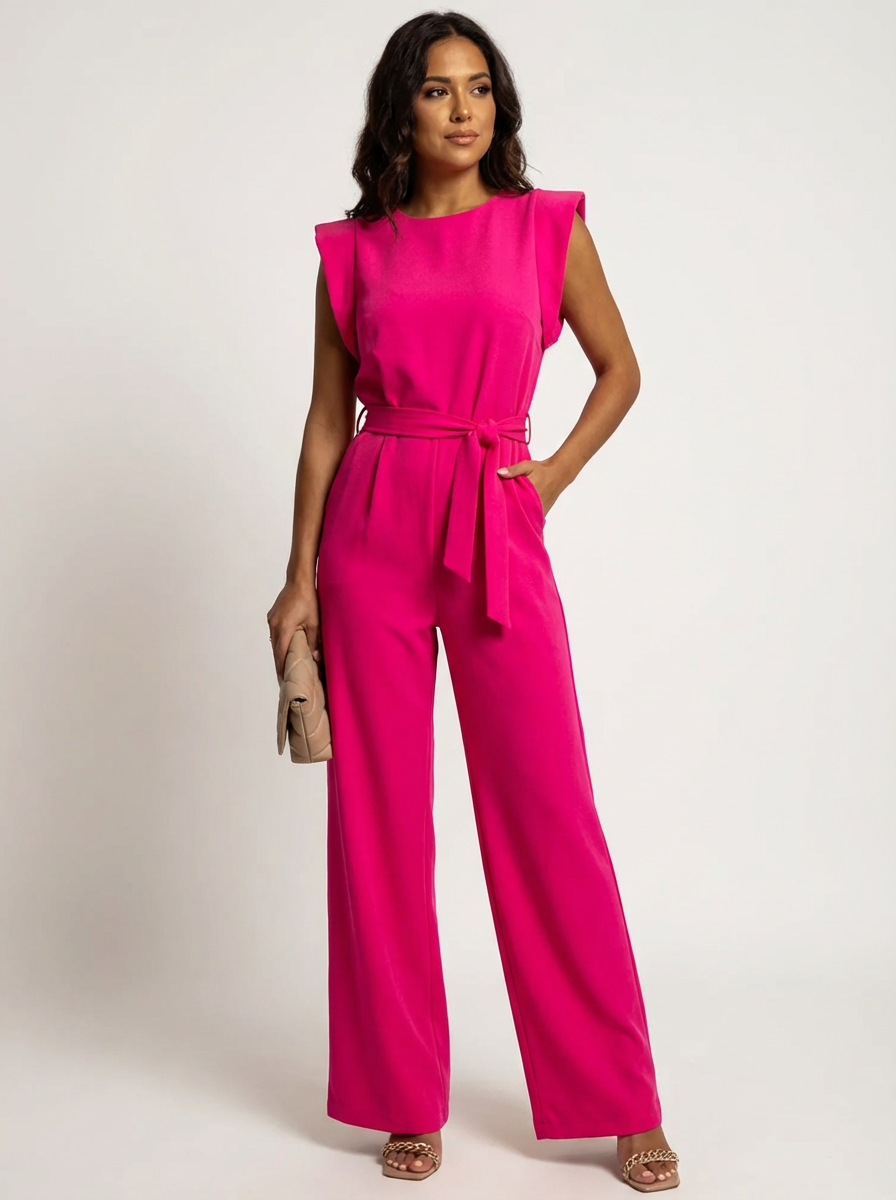 Elegant Women's Jumpsuit with Ruffle Sleeves and Belt
