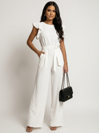Elegant Women's Jumpsuit with Ruffle Sleeves and Belt