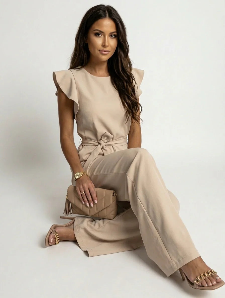 Elegant Women's Jumpsuit with Ruffle Sleeves and Belt