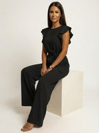 Elegant Women's Jumpsuit with Ruffle Sleeves and Belt