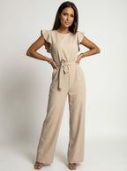 Elegant Women's Jumpsuit with Ruffle Sleeves and Belt