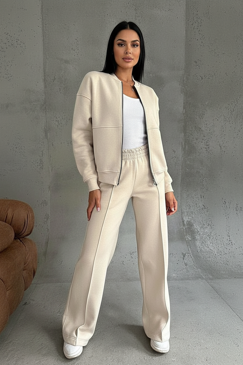 Elegant Two-Piece Women's Lounge Set with Wide Leg Pants - Esra