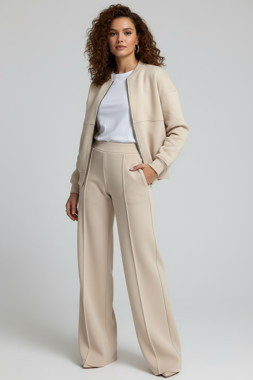 Elegant Two-Piece Women's Lounge Set with Wide Leg Pants - Esra