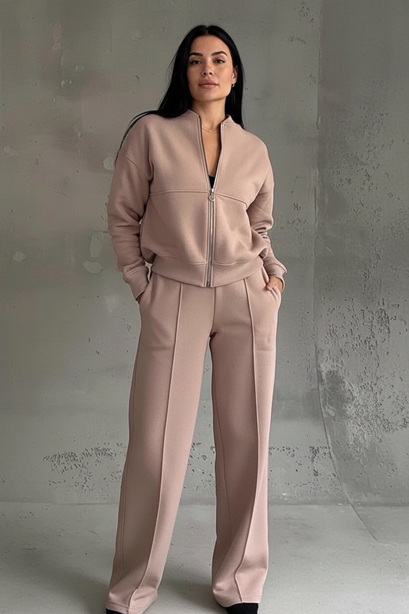 Elegant Two-Piece Women's Lounge Set with Wide Leg Pants - Esra
