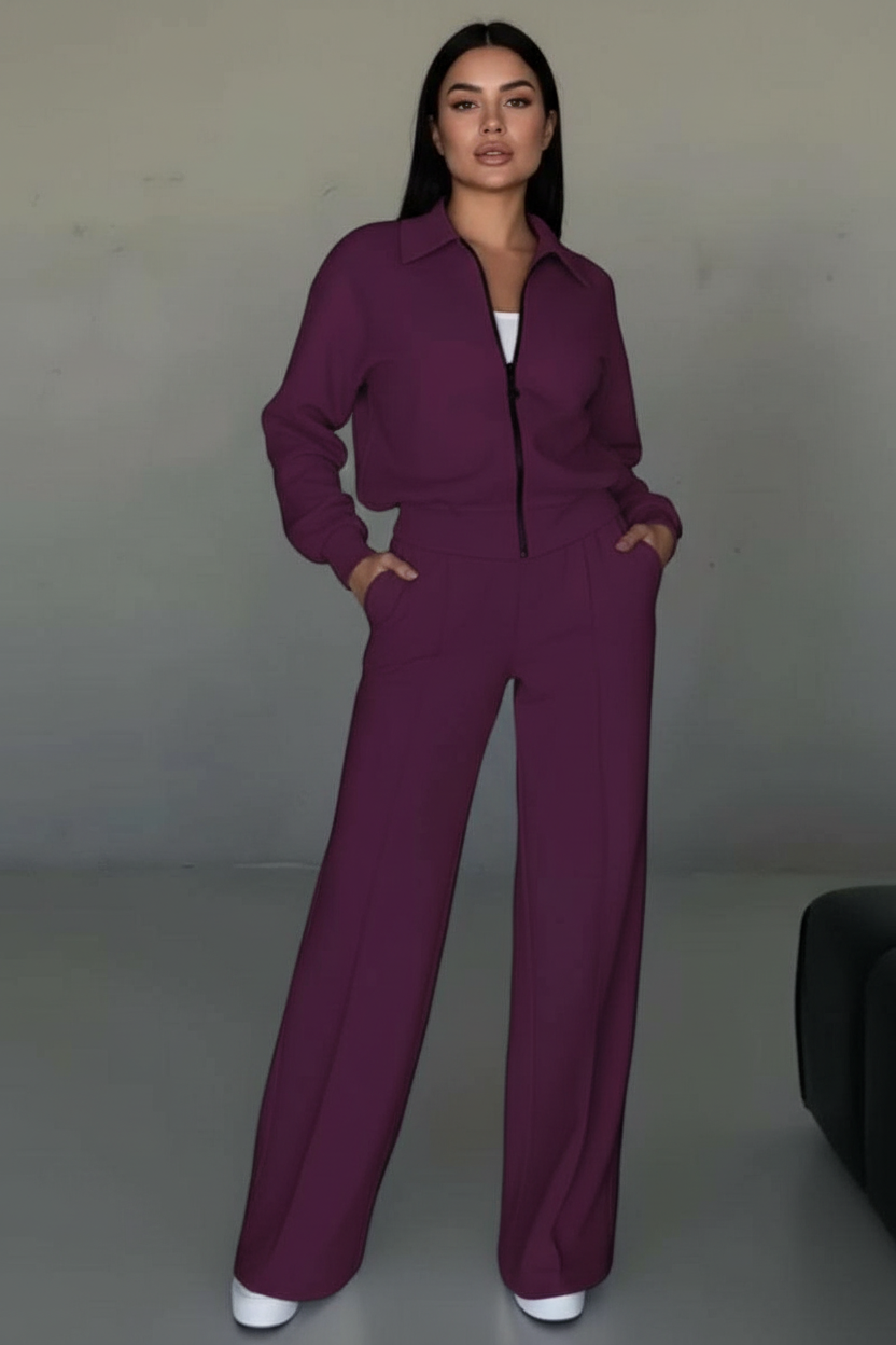 Elegant Two-Piece Women's Lounge Set with Wide Leg Pants - Esra