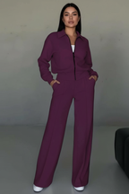 Elegant Two-Piece Women's Lounge Set with Wide Leg Pants - Esra