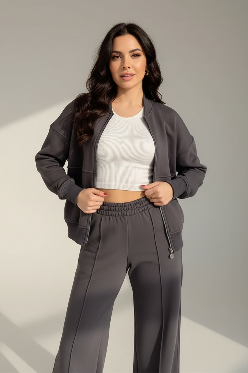 Elegant Two-Piece Women's Lounge Set with Wide Leg Pants - Esra