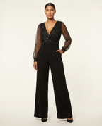 Elegant Black Women's Jumpsuit with Sheer Sleeves - Emma
