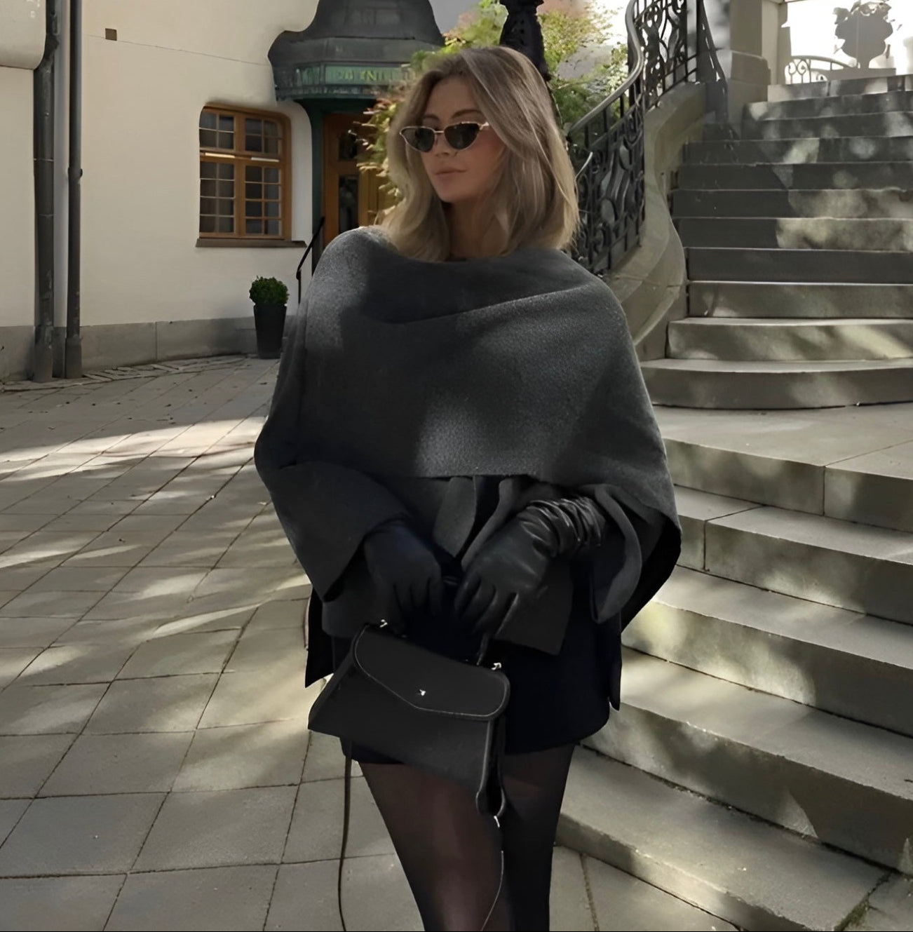 ISA | Poncho Hooded Button Jacket