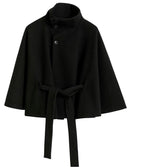 Lia Wool Coat for Women – Elegant High Collar with Removable Belt & Relaxed Fit