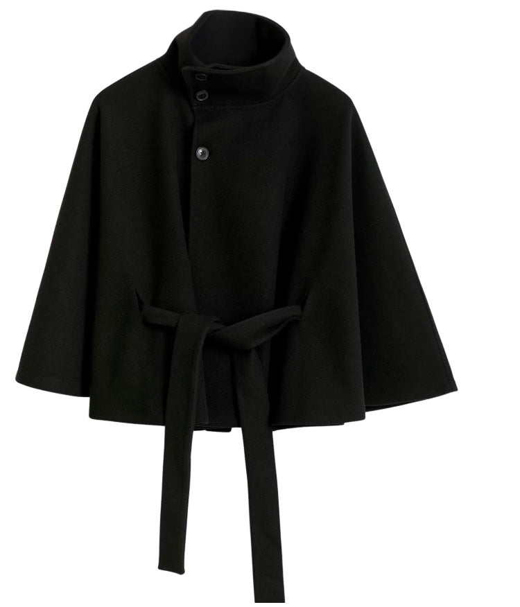 Lia Wool Coat for Women – Elegant High Collar with Removable Belt & Relaxed Fit