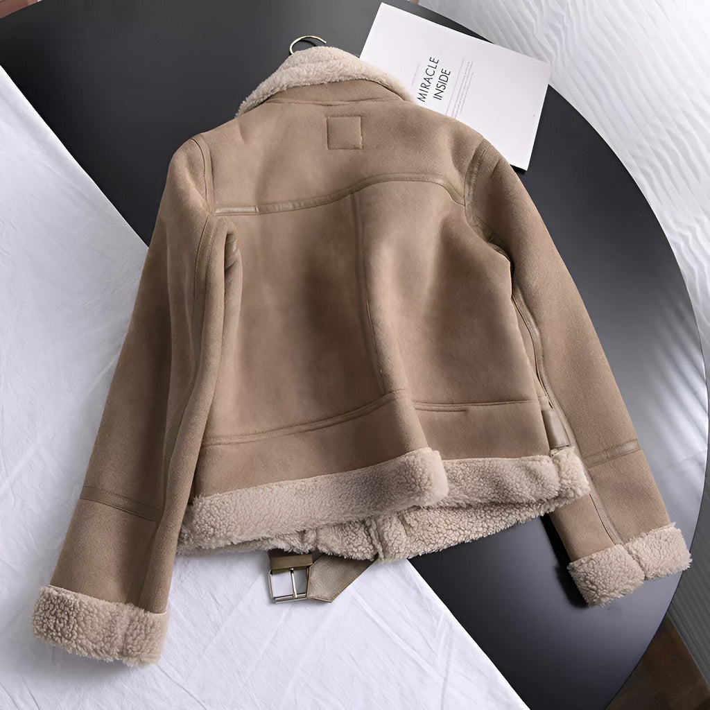 Julia — Winter Suede‑Look Biker Jacket with Faux Fur
