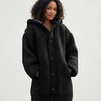 Knitted Women's Hooded Cardigan with Buttons - Amy