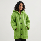 Knitted Women's Hooded Cardigan with Buttons - Amy