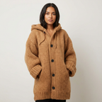 Knitted Women's Hooded Cardigan with Buttons - Amy