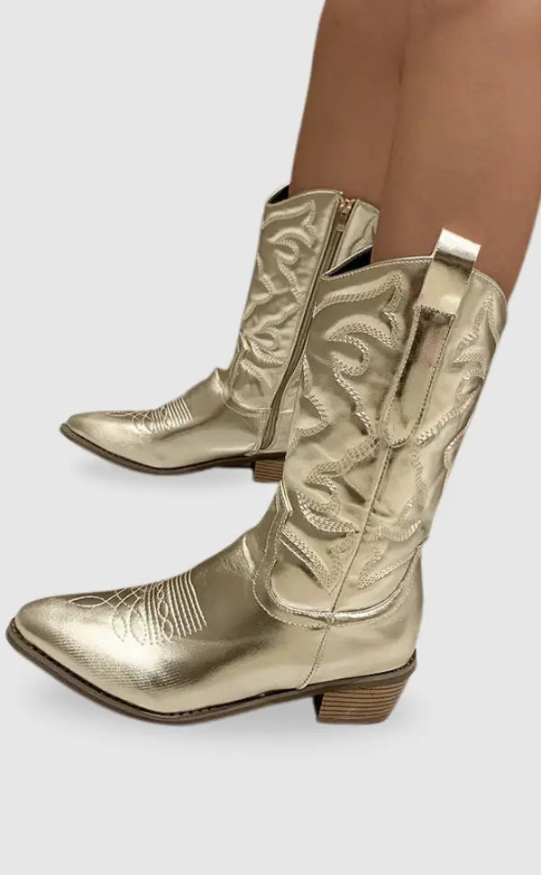 Amy | Metallic Western Embroidered Ankle Boots
