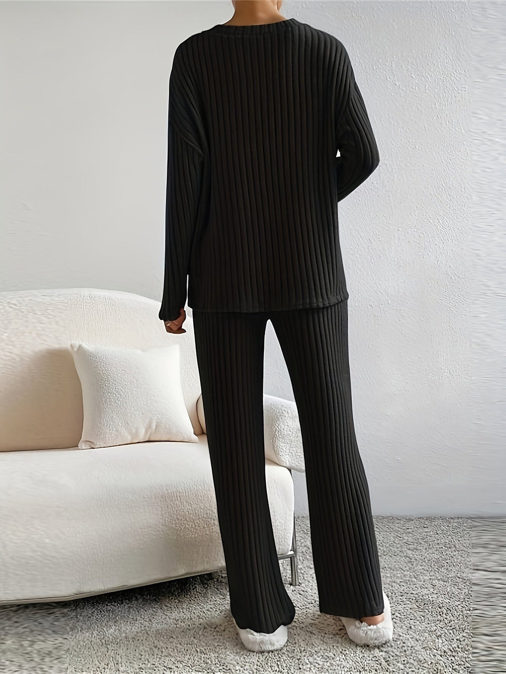Ribbed Lounge Set for Women with V-Neck - Elena