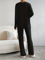 Ribbed Lounge Set for Women with V-Neck - Elena