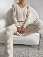 Ribbed Lounge Set for Women with V-Neck - Elena
