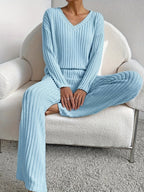 Ribbed Lounge Set for Women with V-Neck - Elena