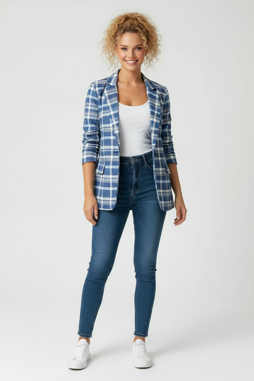 Checked Women's Blazer with Elegant Fit - Esra