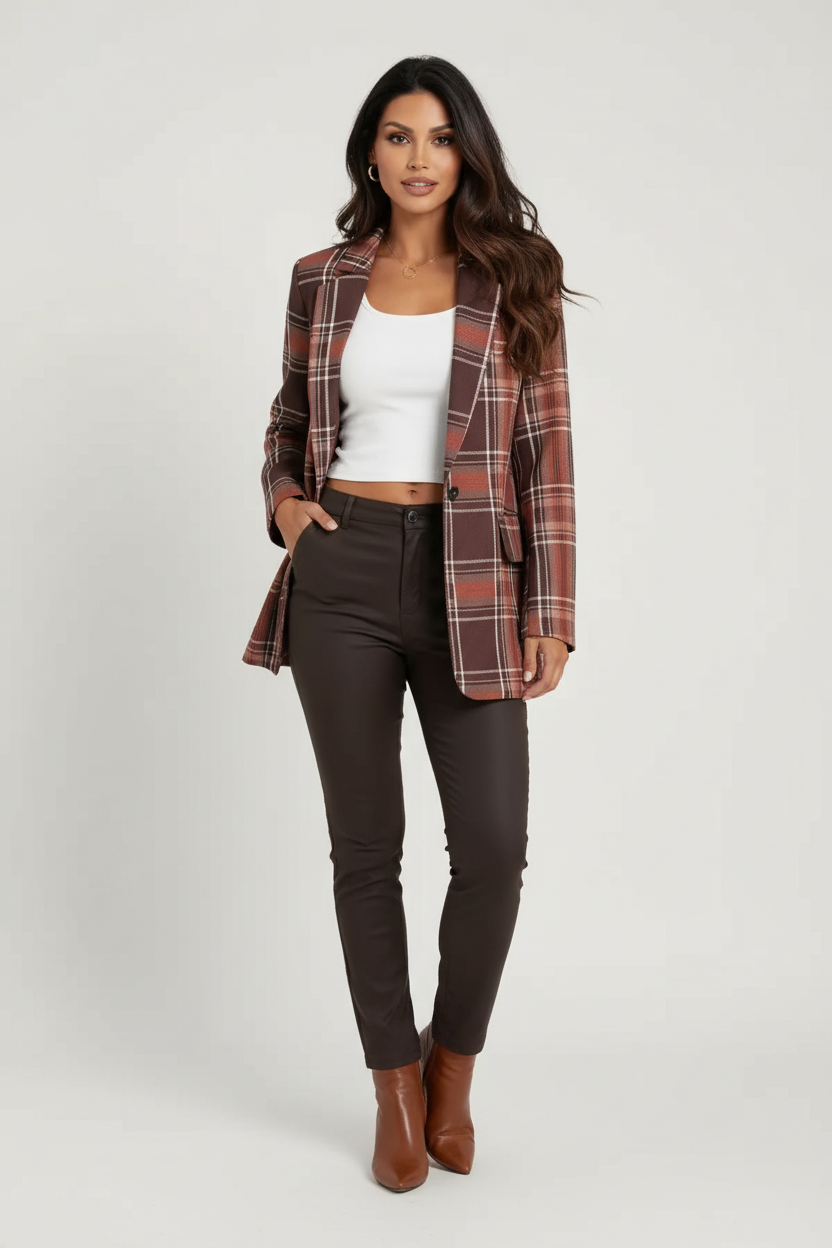 Checked Women's Blazer with Elegant Fit - Esra