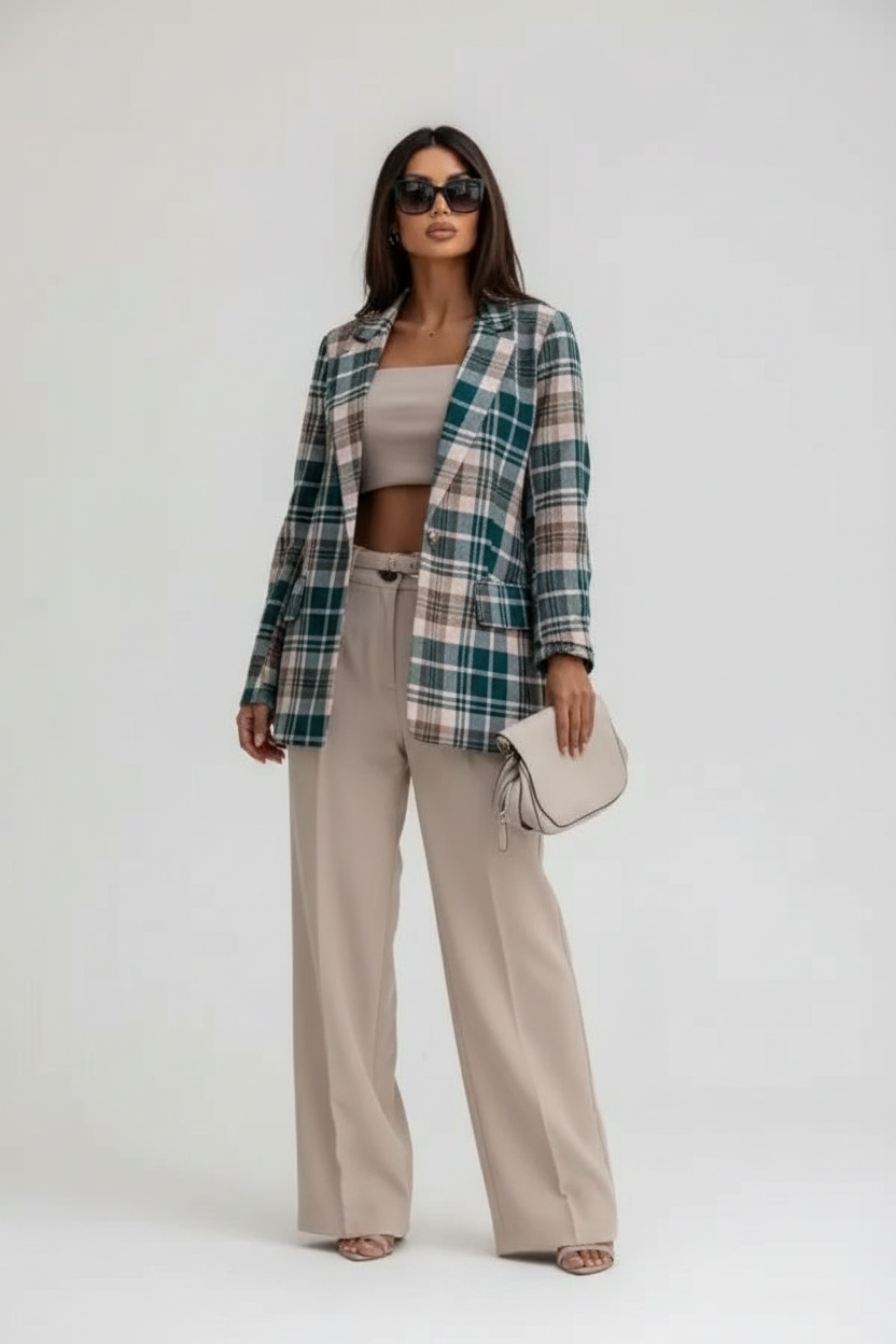 Checked Women's Blazer with Elegant Fit - Esra