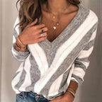Striped Women's Sweater with V-Neck and Soft Knit - Bodine