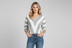 Striped Women's Sweater with V-Neck and Soft Knit - Bodine