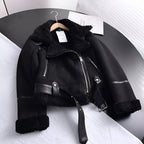 Julia — Winter Suede‑Look Biker Jacket with Faux Fur