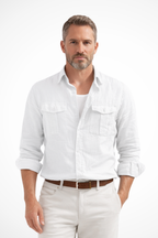 Liam | Men Long Sleeve Double Chest Pocket Cotton Linen Casual Shirt