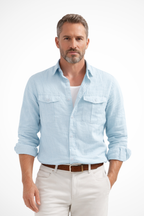 Liam | Men Long Sleeve Double Chest Pocket Cotton Linen Casual Shirt