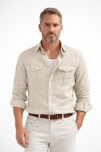 Liam | Men Long Sleeve Double Chest Pocket Cotton Linen Casual Shirt
