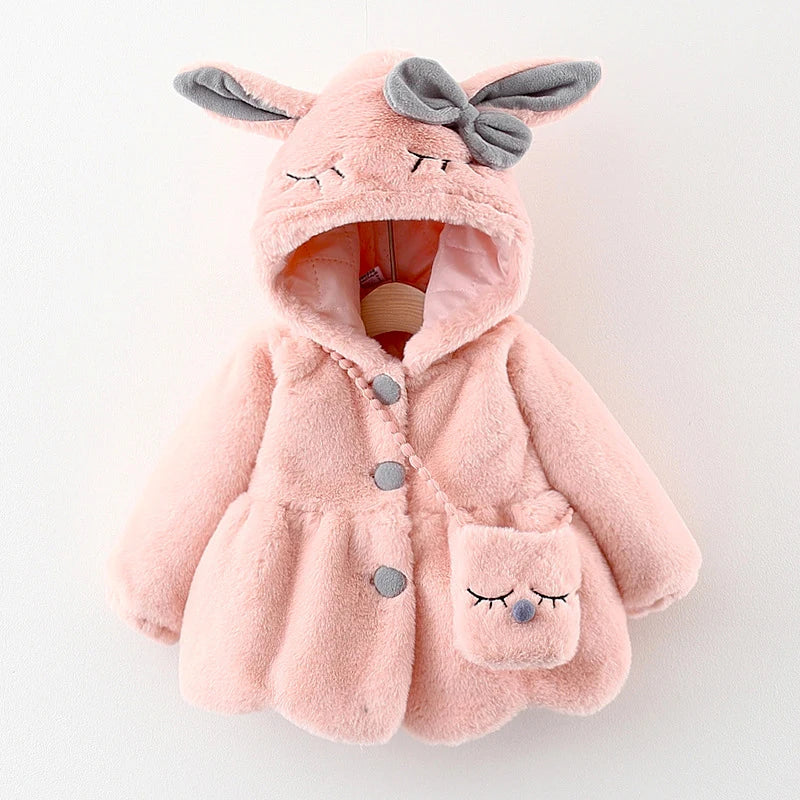 Lili | Cute Bunny Ears Plush Baby Jacket Christmas Sweet Princess Girls Jacket Autumn Winter Warm Hooded Outerwear Toddler Girl Clothing