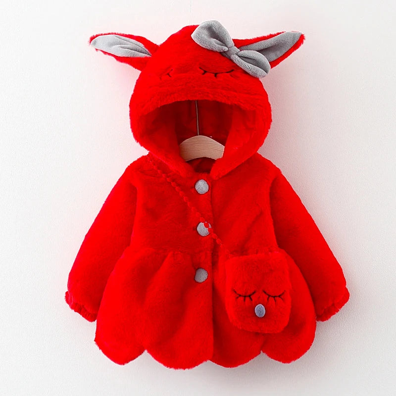 Lili | Cute Bunny Ears Plush Baby Jacket Christmas Sweet Princess Girls Jacket Autumn Winter Warm Hooded Outerwear Toddler Girl Clothing