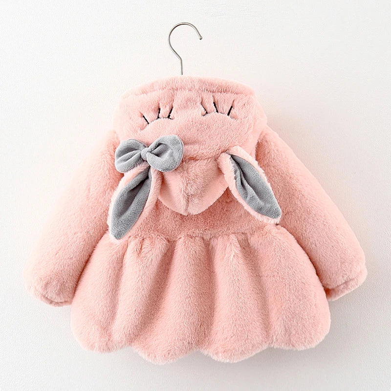 Lili | Cute Bunny Ears Plush Baby Jacket Christmas Sweet Princess Girls Jacket Autumn Winter Warm Hooded Outerwear Toddler Girl Clothing